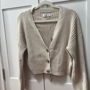 Hollister Cream Ribbed Knit Cardigan